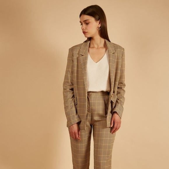 FRNCH Jackets & Blazers - Laude Yellow Plaid Boyfriend Blazer
